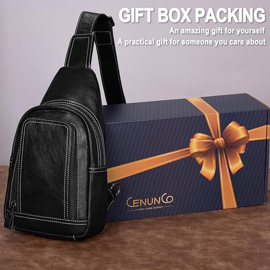 Genuine Leather Sling Bag for Men and Women Crossbody Shoulder Bag Sling Backpack Chest Purse Cross Body Pouch