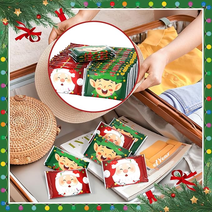 50 Pack Christmas Santa Claus Pocket Tissues Individual Packs Bulk 3 Ply Xmas Elf Wallet Travel Facial Tissues for Christmas Party Supplies