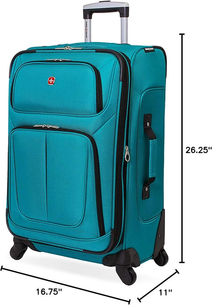 SwissGear Sion Softside Expandable Luggage, Teal, Checked-Medium 25-Inch