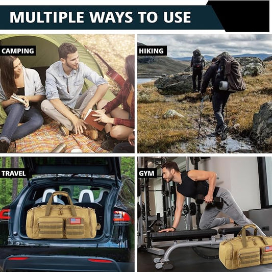 Tactical Gym Bag for Men with Toiletry Bag,50L Large 3 in 1 Sports Duffle Bag with Shoes Compartment for Travel,Water Resistant Travel Backpack Weekender Overnight Bag with Wet Pocket for Women