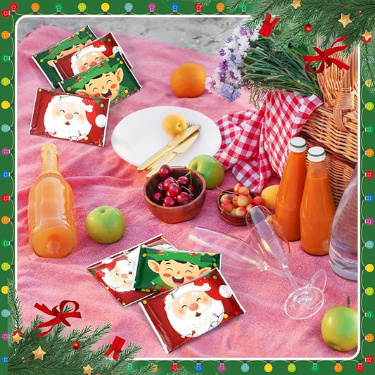 50 Pack Christmas Santa Claus Pocket Tissues Individual Packs Bulk 3 Ply Xmas Elf Wallet Travel Facial Tissues for Christmas Party Supplies