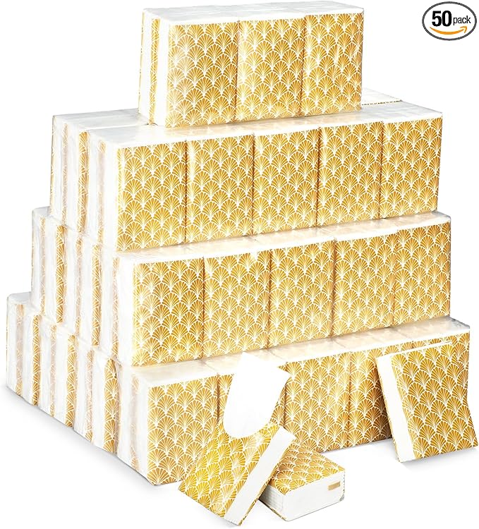 Ctosree 50 Pack Vintage Pocket Tissues Travel Packs Bulk 500 Sheet Small Tissues Pocket Packs Party Favors 3 Ply Mini Travel Size Individual for Allergy Camping