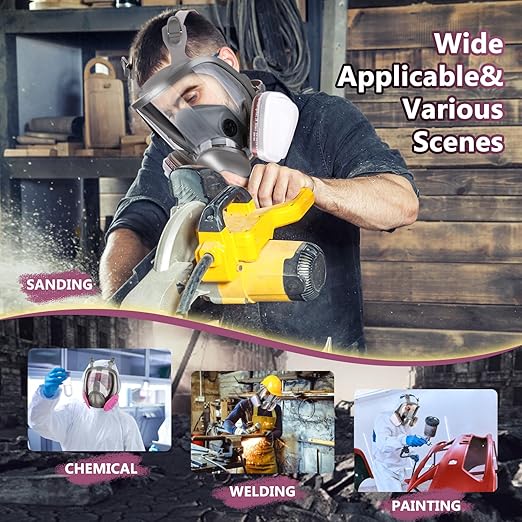 Full-Face Respirator Mask with Filters - Reusable Gas Mask with Filter Cottons, 6001 box and 2097 Particulate filter, Respirator Mask For Chemicals, Painting, Polishing, Welding, Spraying