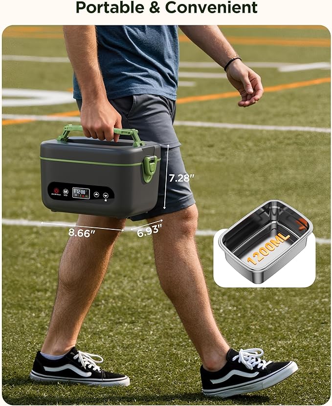 Cordless Electric Lunch Box for Adults:20000mAh Rechargeable Heated Lunch Box with Self Heating & 1.2L Portable Food Warmer for Work Travel Car