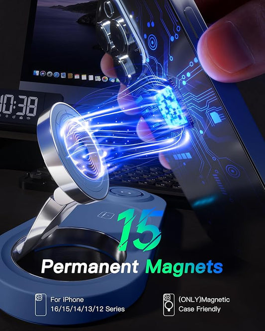 Upgraded 3 in 1 Wireless Charging Station for Apple Devices, Faster Mag-Safe Charger Stand, Magnetic Charger Station for iPhone 16/15/14/13/12 Series & AirPods Pro & Apple Watch Series (Sapphire Blue)