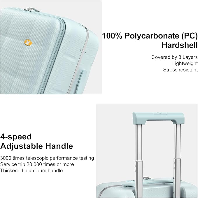 MGB 20 Inch Top Open Carry On Luggage 22x14x9 Airline Approved, Aluminum Frame Hard Shell Carry On Suitcase with Spinner Wheels,Travel Small Luggage for Women Men Gifts (Aquamarine)