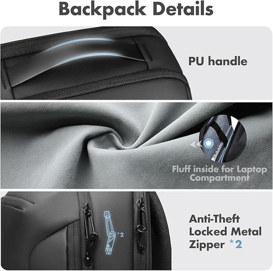 Business Laptop Backpack, Water Resistant Travel Backpack with USB Charging Port, Anti Theft Commute College Backpack for Men Women, Computer Work Bag Casual Daypack Fits 15.6 Inch Notebook - Black