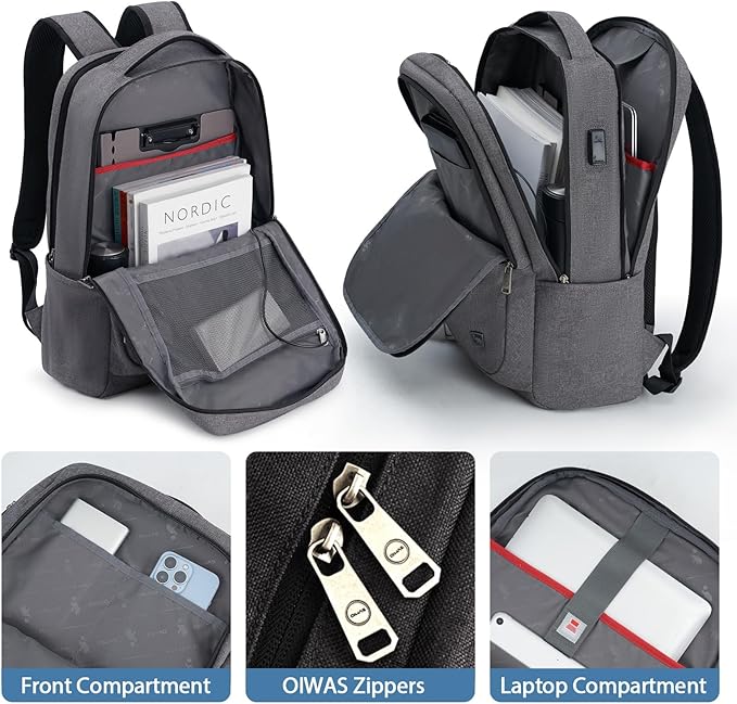 OIWAS Laptop Backpack 17 Inch For Men Business Bagpack Women Travel Daypack Large Backpack (Grey)