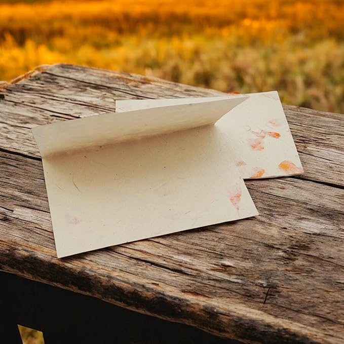 Kathmandu Valley Co. Nepali Cherish Greeting Card & Envelope Box Set with Handmade Lokta Paper from Nepal, 15 Cards (Marigold)