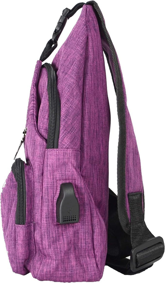 Anti-Theft Daypack Crossbody Sling Backpack, USB Charging Connector Port, Lightweight Day Pack for Travel, Hiking, Everyday, Regular, Pink