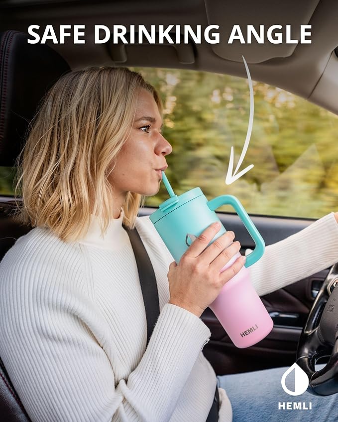 40 Oz Tumbler with Handle and Straw, Insulated Tumbler with Leakproof 2-in-1 Lid and Straw, Reusable and Portable Water and Coffee Stainless Steel Travel Mug, Vacuum Insulated