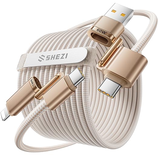 SHEZI 4-in-1 Compatible with USB C to Lightning Cable 60W Fast Charging &Data Transfer, Support to CarPlay & Android Auto,5FT Multi Cords Charger Combo for iPhone/iPad/Samsung/MacBook Cable, Titanium