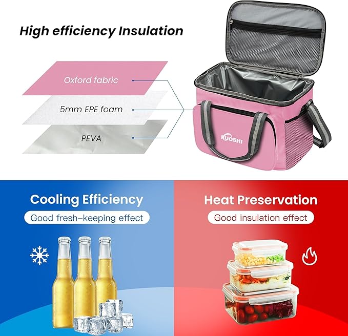 Insulated Lunch Bag for Men & Women-14L Leakproof Cooler Bag with Adjustable Strap, Large Reusable Lunch Box for Office, Beach, Picnic & Travel