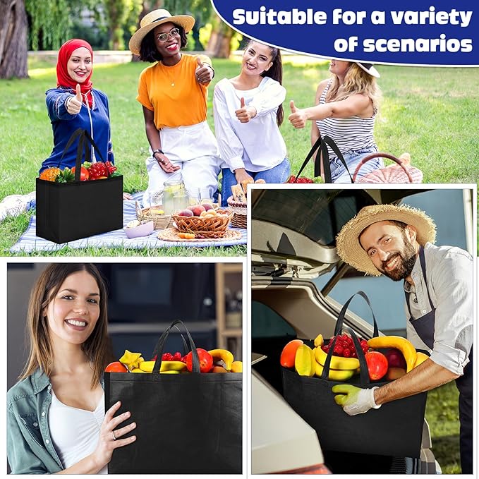 Windyun Reusable Grocery Bags Large Non Woven Shopping Bags with Handles Foldable Portable Tote Bulk, 16x6x12 Inch