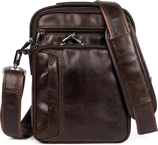 Leather Small Messenger for Men - Women Shoulder Chest Travel Bag - Crossbody Bag