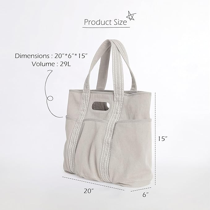 ODODOS 29L Oversized Canvas Tote Bag Large Capacity Open Top Shoulder Bags for Gym Workout Shopping Beach Travel