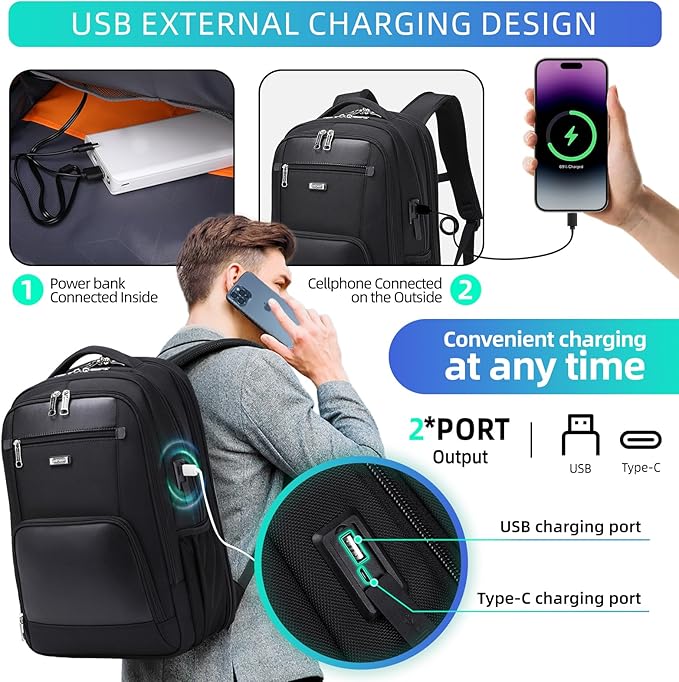 Travel Laptop Backpack for Men Women Black College Mens School Bookbag Men's Work Computer Backpack Business Traveling Back Pack with Charger 17 Inch Laptop Compartment Luggage strap