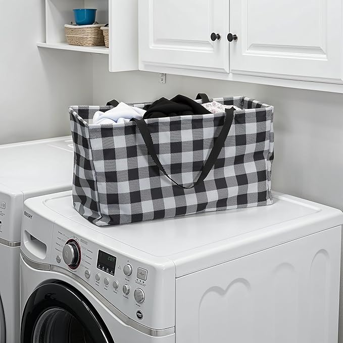 Household Essentials Large Canvas Utility Tote Bag with Handles | Collapsible Storage Basket for Laundry, Groceries, College, Beach, Car & More | Water-Resistant Lining | 11"x22"x13"