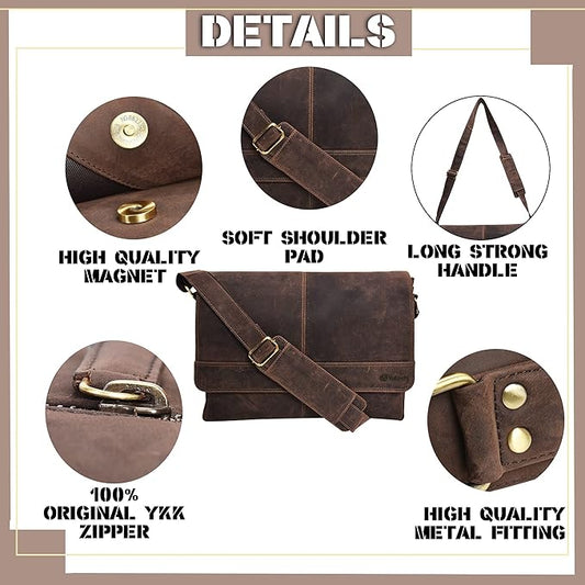 VALENCHI Leather Messenger Bag For Men, Women - 14" Leather Laptop Messenger Briefcase & Shoulder Bag - Office, Work, College, Casual - Gift For Him, Her - Father's day (BROWN VINTAGE)