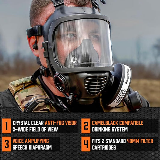 MIRA SAFETY M Certified CBRN Full Face Gas Mask Reusable Respirator Professional Grade (CM-6M Mask WITH Drinking System), 2 Piece Set