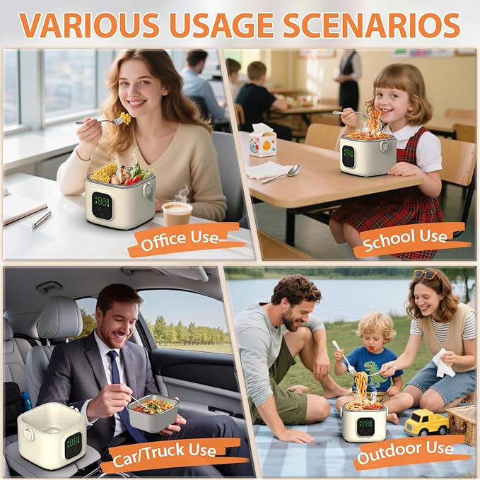 Eseesmart Cordless Electric Lunch Box for Adults & Kids, 14000mAh Rechargeable Portable Food Warmer, 27oz/800ml Self-Heating Lunch Box for Office, School, Car & Outdoor Use