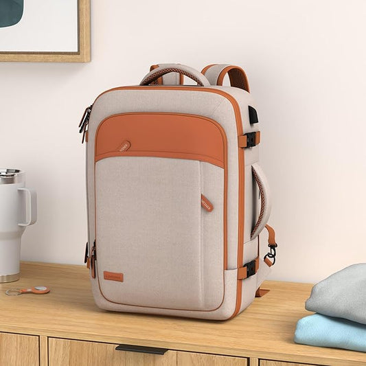 Carry on Travel Backpacks, Extra Large 40L Flight Approved Bag for Men & Women,Expandable Suitcase Backpack With 4 Packing Cubes,Water Resistant Luggage Daypack Business Weekender Bag,Beige
