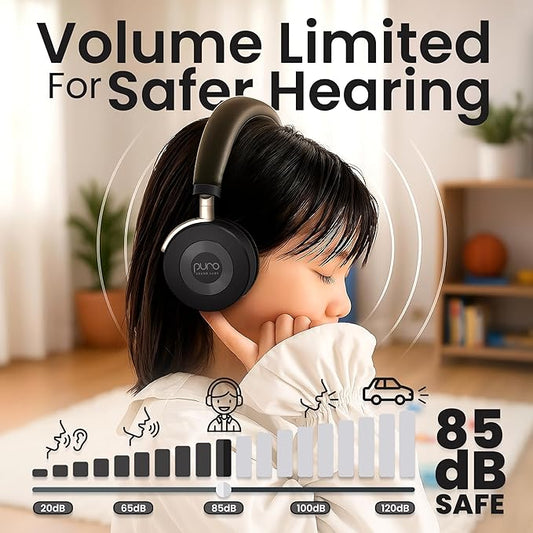 Puro Sound Labs JuniorJam Plus Volume-Limiting Wireless Bluetooth Headphones for Kids, Secure Audio with Adjustable On-Ear Design, 22-Hour Battery, Ideal for Tablets, Smartphones & PCs - Black