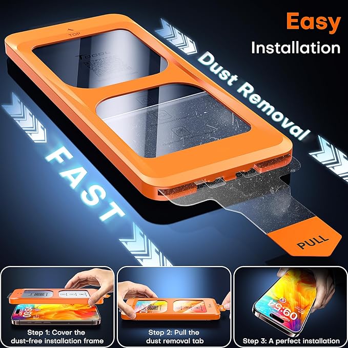 TOCOL for Screen Protector for iPhone 16 Pro, Military Grade 9H Hardness Easy Installation Case Friendly Shatterproof HD Tempered Glass Full Coverage 2 Pack