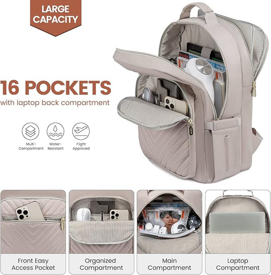 LOVEVOOK Laptop Backpack for Women 17.3 inch,Cute Womens Travel Backpack Purse,Professional Laptop Computer Bag,Waterproof Work Business College Teacher Bags Carry on Backpack with USB Port,Taro Grey