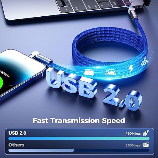 USB C to USB C Cable10ft,240W 2-Pack Braided 180°Rotating Type C Charging CableFast Charge for iPhone 15/16/16Pro/16Plus/16ProMax,MacBook Air,iPad Pro,Pixel,Samsung Galaxy S23/S24 Ultra-Blue