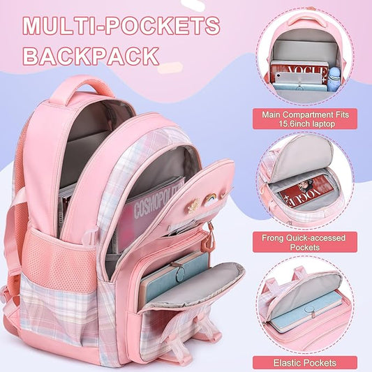 MOMUVO Girls Backpack with Lunch Box, Kids Backpack with Lunch Box, School Bags for Girls Kindergarten Elementary Preschool Middle School