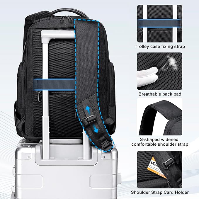 FENRUIEN Business Travel Backpack for Men,Large Capacity Laptop Backpack with USB Charging Port,Multifunctional Water Resistant Expandable Black Bag Fits 15.6 Inch computer