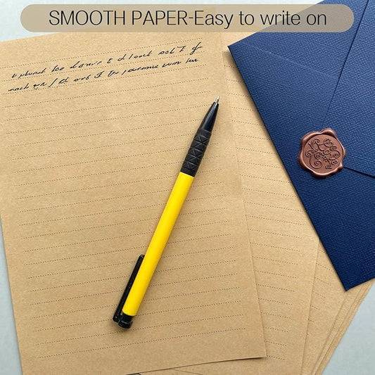 Tuhangcc Stationery Writing Paper and Envelopes Set with Jute Rope 4 X 6 for Writing Letter, (20 Best Paper with 10 Heavyweight envelopes),by Better Gift Office Products (Blue)