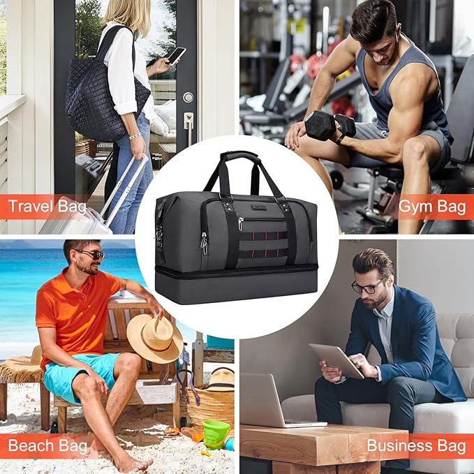 WITZMAN Travel Duffle Bags for Men Weekender Bags with Toiletry Bag Sets Carry On Overnight Bag 55L (B696 Silvery Grey)