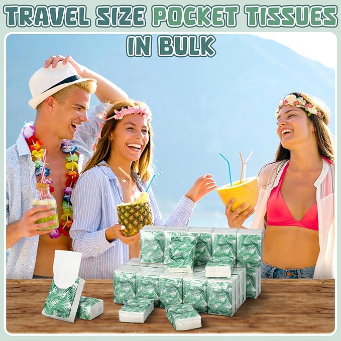 Therwen 100 Pack Pocket Tissues Travel Packs Bulk 1000 Sheet Mini Tissues Bulk 3 Ply Small Travel Size Paper Individual Pocket Size (Palm Theme)