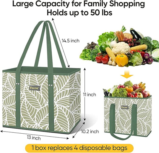 BALEINE 3Pk Reusable Grocery Bags, Foldable Shopping Bags for Groceries with Reinforced Bottom & Handles (Antique Foliage)