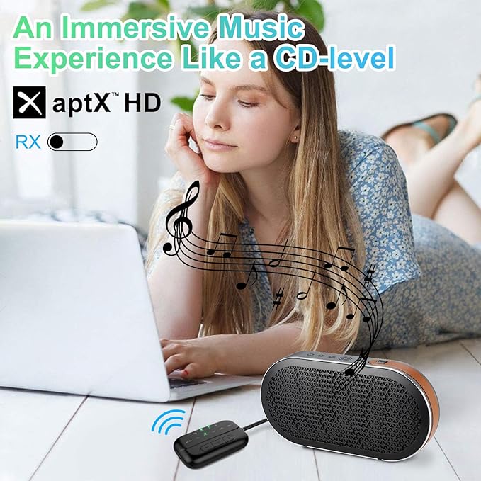 Bluetooth Transmitter Receiver, 2-in-1 V5.3 Wireless Adapter for Airplane, TV, PC, Gym, Switch. Supports up to 2 AirPods/Headphones. Audio Receiver for Car/Home Stereo,with AptX Low Latency & HD
