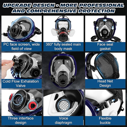 Gas Masks Survival Nuclear and Chemical - Reusable Full Face Respirator Gas Mask with Activated Carbon Filter