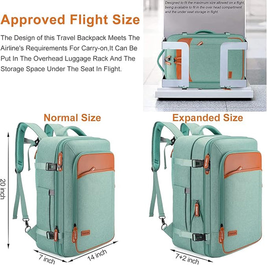 Carry on Travel Backpacks, Extra Large 40L Flight Approved Bag for Men & Women,Expandable Suitcase Backpack With 4 Packing Cubes,Water Resistant Luggage Daypack Business Weekender Bag,Green