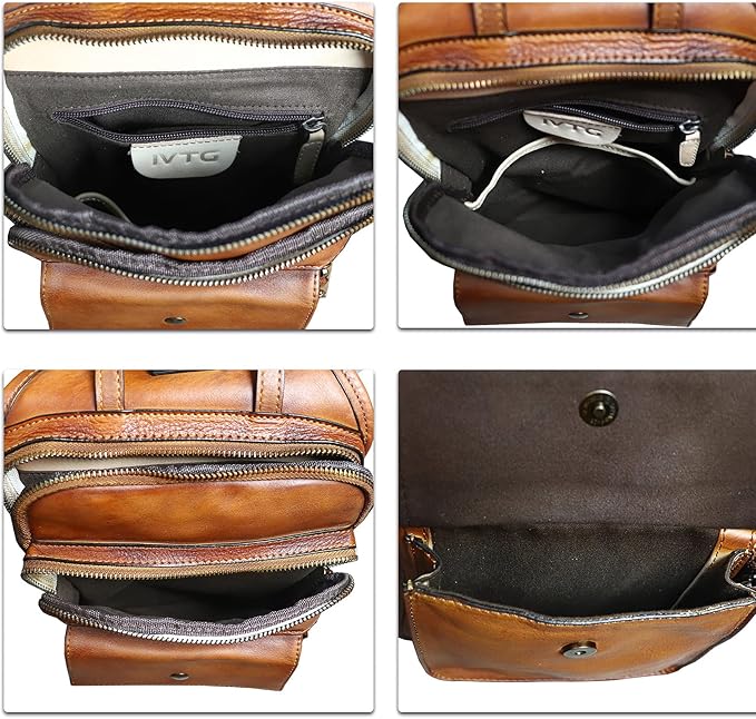 Genuine Leather Sling Bag for Men and Women Vintage Real Leather Fashion Sling Backpack Shoulder Crossbody Chest Purse