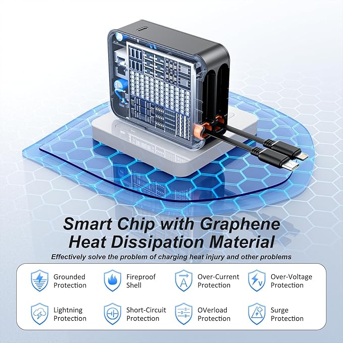 3 in 1 Retractable Wall Charge with Dual Cables, 35W USB C Charger Block with Foldable Plug, 62W Power Adapter Fast Charging for iPhone 16/15/14/13/12/11 Series, Pad, LG, Samsung and More