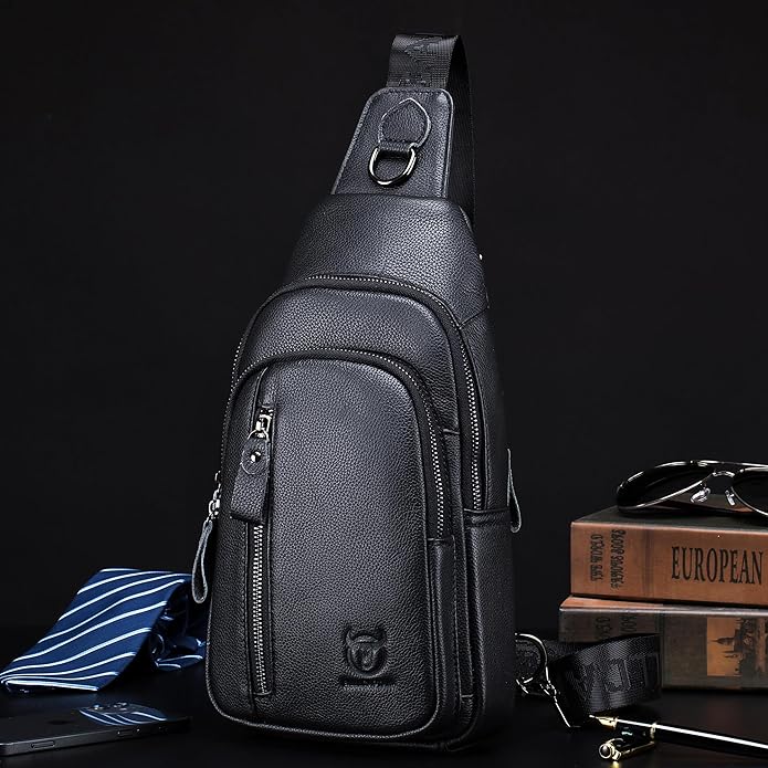 LUKZIJAES Genuine Leather Sling Bag for Men