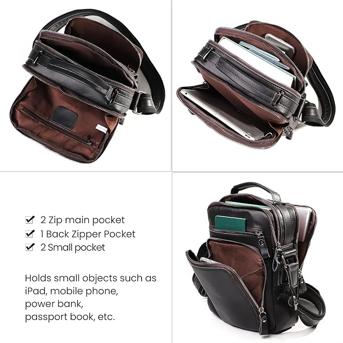 Genuine Leather Small Messenger Bag for Men Vintage Shoulder Crossbody Bags for Work Business Travel