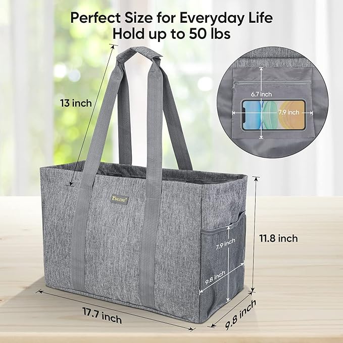 BALEINE Soft 9 Gallon Extra Large Utility Tote, Foldable Reusable Storage Bag (Winter Gray)