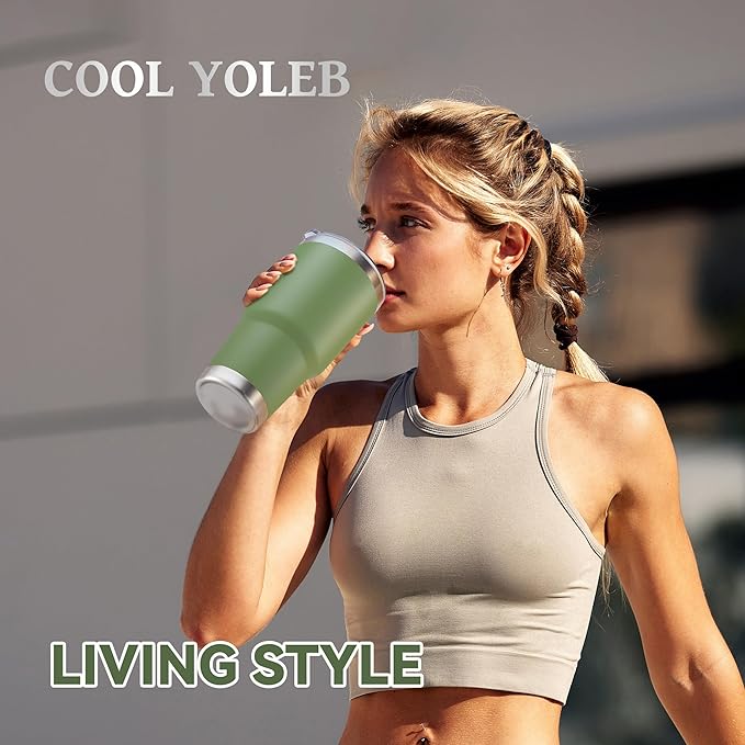 30 oz Tumbler with Lid Stainless Steel Tumblers Bulk Vacuum Insulated Cup Reusable Powder Coated Travel Mug Double Wall Leak Proof Cups Keep Cold Drinks for 12 Hours Army Green, Set of 8