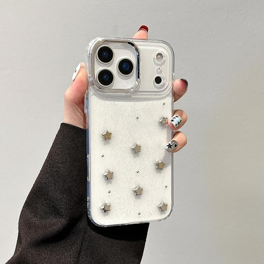 EYZUTAK Case for iPhone 17 Pro Max, Bling Glitter 3D Stars Phone Case Cute Sparkly Crystal Clear Star Aesthetic Design Cover Slim Soft Durable TPU Transparent Protective Cover for Women Girls - Star