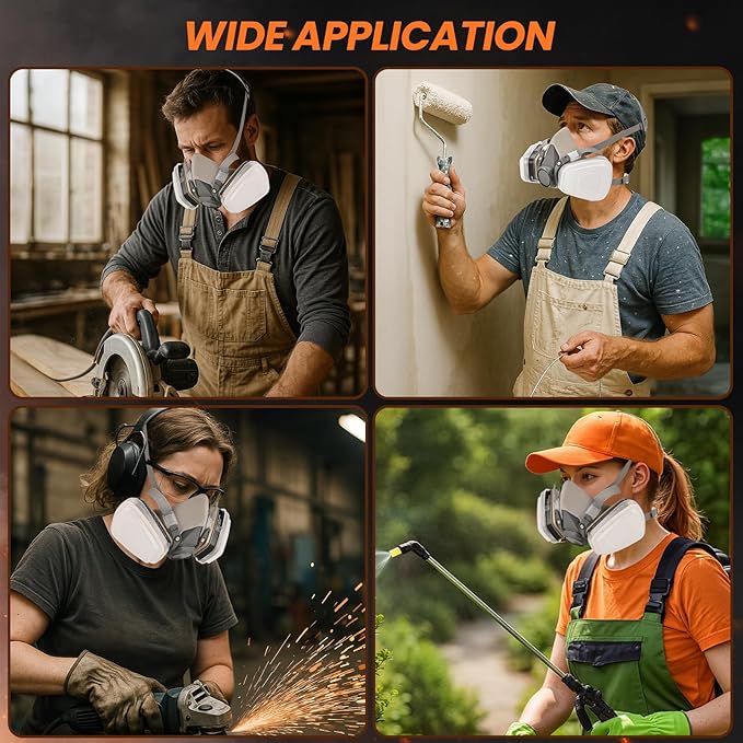 Reusable Half Face Cover - 6200 Respirator Mask, Gas Mask for for Painting, Woodworking, Construction, Sanding, Spraying, Chemicals, DIY etc