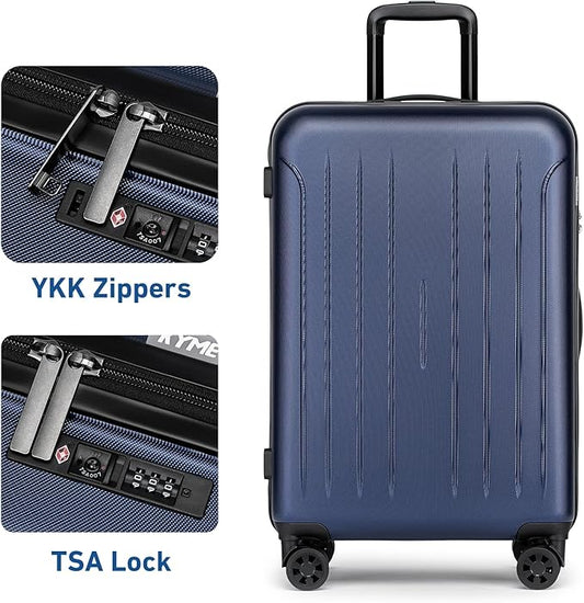 KYME Suitcase Hardshell With Double Spinner Wheels, PC+ABS TSA Lock Travel Luggage (Navy Blue, 24" Checked)