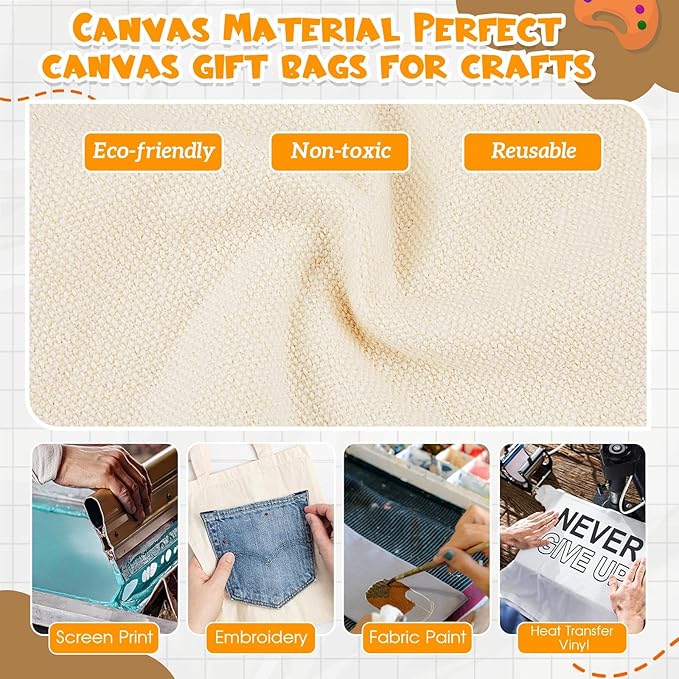 Amylove 24 Pcs Mini Tote Bag Sublimation Blank Canvas Tote Bags Reusable Grocery Luggage DIY Sack Goody for Party Even (15 x 15 Inch,8.5 x 8 Inch,Natural Color)