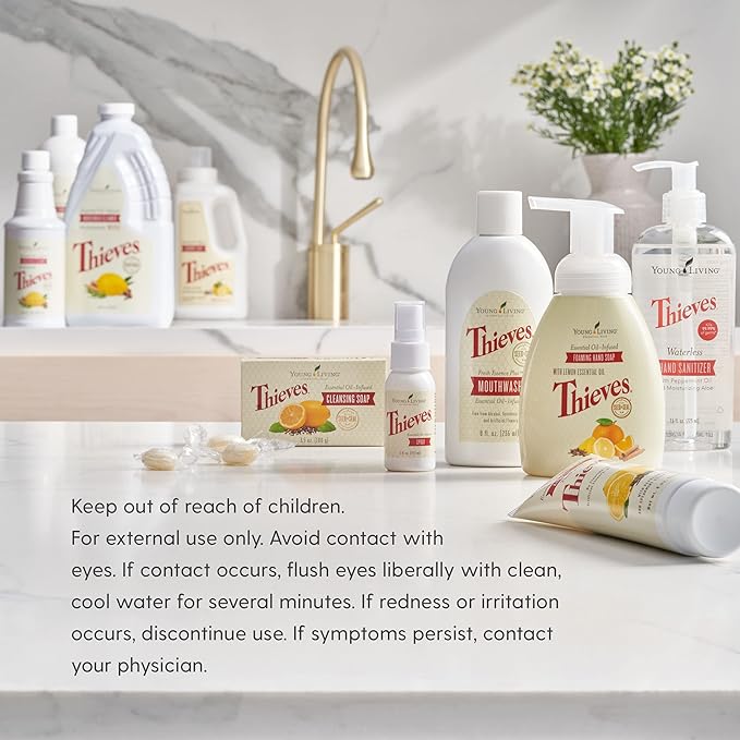 Young Living Thieves Waterless Hand Purifier with Peppermint Oil | 1 oz | Convenient, Refreshing, and Gentle Cleanser for Soft Hands | 3 Pack
